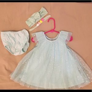 Girls 12/18 mo. dress w/ diaper cover & headbands.